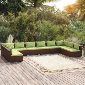 Garden furniture set 10 pieces and brown synthetic rattan cushions by vidaXL, Garden sets - Ref: Foro24-3101924, Price: 988,4...