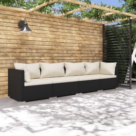 4-teiliges Gartenmöbel-Set und schwarze synthetische Rattankissen von vidaXL, Gartensets - Ref: Foro24-3101423, Preis: 382,09...