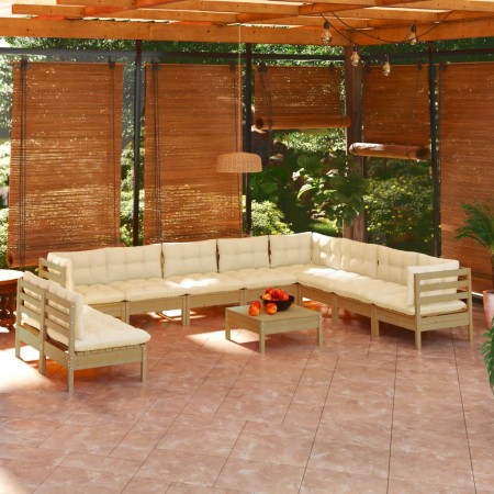 Muebles de jardín 11 pzas y cojines madera de pino marrón miel de vidaXL, Conjuntos de jardín - Ref: Foro24-3096848, Precio: ...