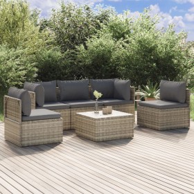 6-teiliges Gartenmöbel-Set und graue synthetische Rattankissen von vidaXL, Gartensets - Ref: Foro24-3157374, Preis: 556,99 €,...