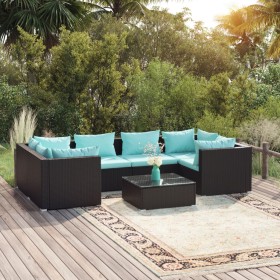 Set de muebles de jardín y cojines 7 pzas ratán sintético negro de vidaXL, Conjuntos de jardín - Ref: Foro24-3101945, Precio:...