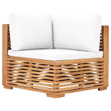 Garten-Ecksofa, cremefarbenes Kissen aus massivem Teakholz von vidaXL, Modulare Sofas für den Außenbereich - Ref: Foro24-4937...