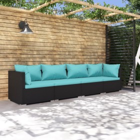 Set de muebles de jardín 4 pzas y cojines ratán sintético negro de vidaXL, Conjuntos de jardín - Ref: Foro24-3101425, Precio:...