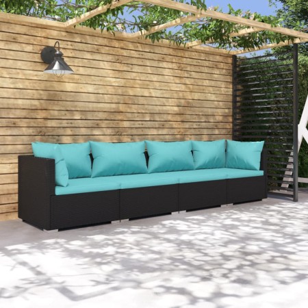 4-piece garden furniture set with black synthetic rattan cushions by vidaXL, Garden sets - Ref: Foro24-3101425, Price: 346,99...