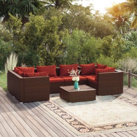 7-teiliges Gartenmöbel-Set und braune synthetische Rattankissen von vidaXL, Gartensets - Ref: Foro24-3101947, Preis: 551,99 €...