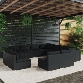 Set de muebles de jardín 11 pzas cojines ratán sintético negro de vidaXL, Conjuntos de jardín - Ref: Foro24-3102824, Precio: ...