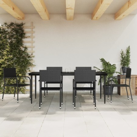 Juego de comedor de jardín 7 pzas ratán sintético y acero negro de vidaXL, Conjuntos de jardín - Ref: Foro24-3203278, Precio:...