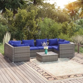 7-teiliges Gartensofa-Set und graue synthetische Rattankissen von vidaXL, Gartensets - Ref: Foro24-3101950, Preis: 501,99 €, ...