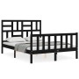 Bed frame with black solid wood headboard 140x200 cm by vidaXL, Beds and slatted bases - Ref: Foro24-3193080, Price: 160,99 €...