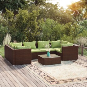 Set muebles de jardín 7 piezas y cojines ratán sintético marrón de vidaXL, Conjuntos de jardín - Ref: Foro24-3101948, Precio:...