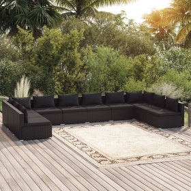 10-piece garden furniture set with black synthetic rattan cushions by vidaXL, Garden sets - Ref: Foro24-3101920, Price: 1,00 ...