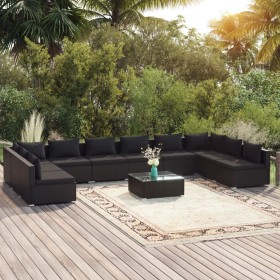 Gartenmöbel-Set 11-teilig und schwarze synthetische Rattankissen von vidaXL, Gartensets - Ref: Foro24-3101928, Preis: 1,00 €,...