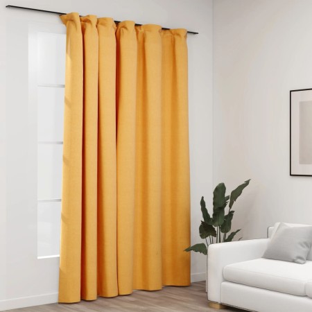 Cortina opaca con ganchos look de lino amarillo 290x245 cm de vidaXL, Cortinas y visillos - Ref: Foro24-321199, Precio: 36,46...