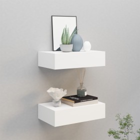 Wall shelves with drawer 2 pcs MDF white 40x23.5x10 cm by vidaXL, Shelves and shelves - Ref: Foro24-330242, Price: 63,62 €, D...