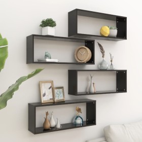 Wall cube shelf 4 units black plywood 60x15x23 cm by vidaXL, Shelves and shelves - Ref: Foro24-807137, Price: 48,18 €, Discou...