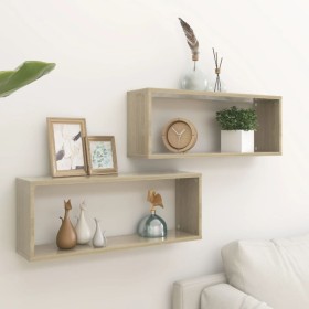 Wall cube shelf 2 units Sonoma oak plywood 60x15x23 cm by vidaXL, Shelves and shelves - Ref: Foro24-807142, Price: 34,50 €, D...