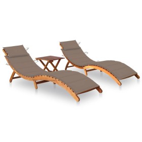 2 sun loungers with table and cushions made of solid acacia wood by vidaXL, Loungers - Ref: Foro24-3077384, Price: 352,67 €, ...