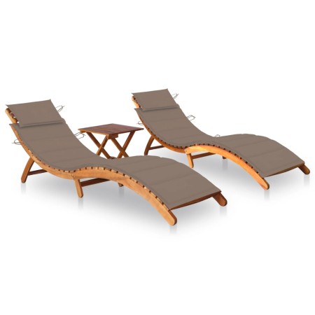 2 sun loungers with table and cushions made of solid acacia wood by vidaXL, Loungers - Ref: Foro24-3077384, Price: 353,99 €, ...