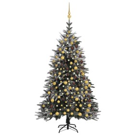 Christmas tree with LED, balls and flocked snow PVC and PE 210 cm by vidaXL, Christmas trees - Ref: Foro24-3077834, Price: 32...