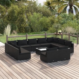 Gartenmöbel-Set, 12-teilig, schwarze Kissen aus synthetischem Rattan von vidaXL, Gartensets - Ref: Foro24-3102128, Preis: 1,0...