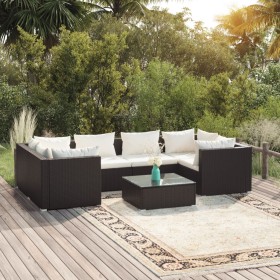 Set de muebles de jardín y cojines 7 pzas ratán sintético negro de vidaXL, Conjuntos de jardín - Ref: Foro24-3101943, Precio:...