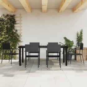 Juego de comedor de jardín 7 pzas ratán sintético y acero negro de vidaXL, Conjuntos de jardín - Ref: Foro24-3203286, Precio:...