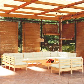 Muebles de jardín 13 pzas y cojines madera maciza de pino crema de vidaXL, Conjuntos de jardín - Ref: Foro24-3097229, Precio:...