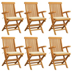 Garden chairs 6 units teak wood with cream cushions by vidaXL, Garden chairs - Ref: Foro24-3062543, Price: 447,13 €, Discount: %