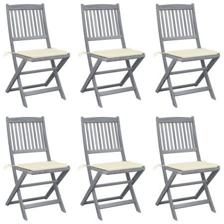 Folding garden chairs 6 pcs solid acacia wood cushions by vidaXL, Garden chairs - Ref: Foro24-3065436, Price: 316,99 €, Disco...