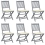 Folding garden chairs 6 pcs solid acacia wood cushions by vidaXL, Garden chairs - Ref: Foro24-3065436, Price: 324,43 €, Disco...