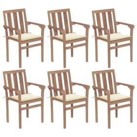 Stackable garden chairs 6 pcs solid teak wood with cushions by vidaXL, Garden chairs - Ref: Foro24-3073408, Price: 679,99 €, ...