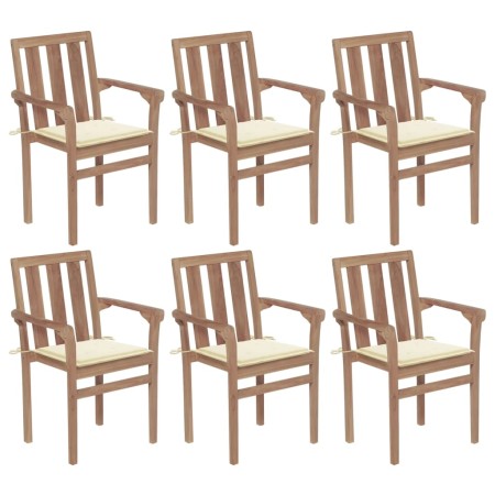 Stackable garden chairs 6 pcs solid teak wood with cushions by vidaXL, Garden chairs - Ref: Foro24-3073408, Price: 708,41 €, ...