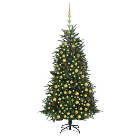 Árbol de Navidad artificial con LEDs y bolas PVC verde 210 cm de vidaXL, Arboles de navidad - Ref: Foro24-3077829, Precio: 17...