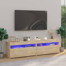 Muebles de TV con luces LED 2 unidades roble Sonoma 75x35x40 cm de vidaXL, Muebles TV - Ref: Foro24-804398, Precio: 100,99 €,...