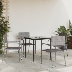 Juego de comedor jardín 5 pzas ratán sintético acero gris negro de vidaXL, Conjuntos de jardín - Ref: Foro24-3203289, Precio:...