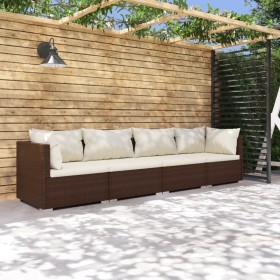 4-teiliges Gartenmöbel-Set und braune synthetische Rattankissen von vidaXL, Gartensets - Ref: Foro24-3101426, Preis: 340,99 €...