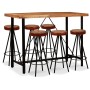 Table and 6 bar stools solid acacia wood real leather and canvas by vidaXL, Furniture sets for kitchens and dining rooms - Re...