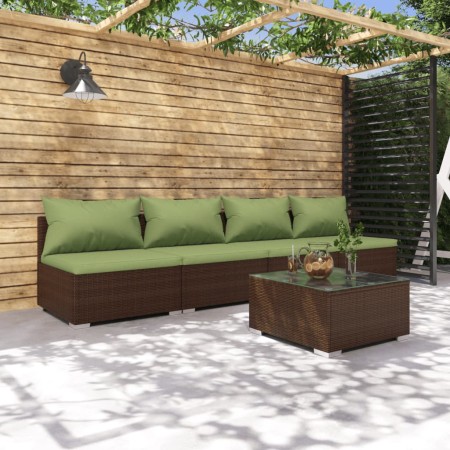 5-teiliges Gartensofa-Set und Kissen aus braunem synthetischem Rattan von vidaXL, Gartensets - Ref: Foro24-3101412, Preis: 47...