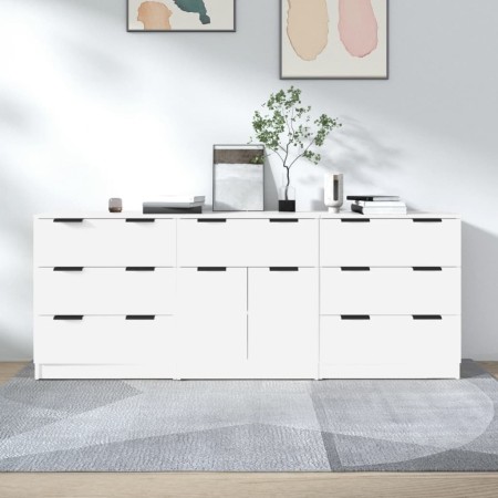 Dreiteiliges Sideboard aus weißem Sperrholz von vidaXL, Sideboards - Ref: Foro24-3115796, Preis: 255,62 €, Rabatt: %