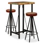 Table and 2 bar stools solid recycled wood real leather canvas by vidaXL, Furniture sets for kitchens and dining rooms - Ref:...