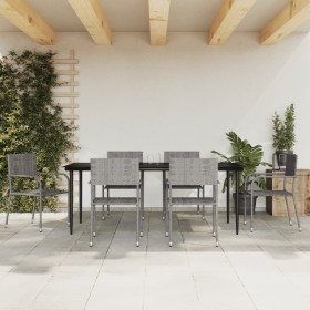 Garten-Essgruppe 7-teilig synthetisches Rattan Stahl grau schwarz von vidaXL, Gartensets - Ref: Foro24-3203294, Preis: 389,99...