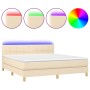 Cama box spring con colchón y LED tela crema 160x200 cm de vidaXL, Camas y somieres - Ref: Foro24-3133730, Precio: 504,99 €, ...