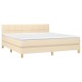 Box spring bed with mattress and LED cream fabric 160x200 cm by vidaXL, Beds and slatted bases - Ref: Foro24-3133730, Price: ...