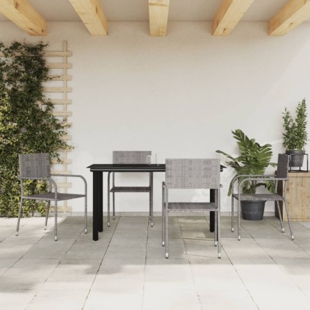 Garden dining set 5 pieces synthetic rattan steel gray black by vidaXL, Garden sets - Ref: Foro24-3203298, Price: 271,63 €, D...