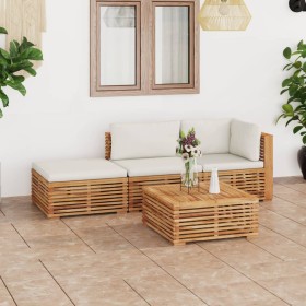 Muebles de jardín 4 piezas madera maciza teca con cojines crema de vidaXL, Conjuntos de jardín - Ref: Foro24-3087116, Precio:...