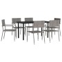 Garden dining set 7 pieces synthetic rattan steel gray black by vidaXL, Garden sets - Ref: Foro24-3203299, Price: 369,38 €, D...