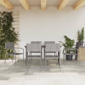 Garden dining set 7 pieces synthetic rattan steel gray black by vidaXL, Garden sets - Ref: Foro24-3203291, Price: 385,28 €, D...