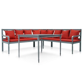 Garden furniture set 4 pieces solid acacia wood gray and red by vidaXL, Garden sets - Ref: Foro24-43699, Price: 576,34 €, Dis...