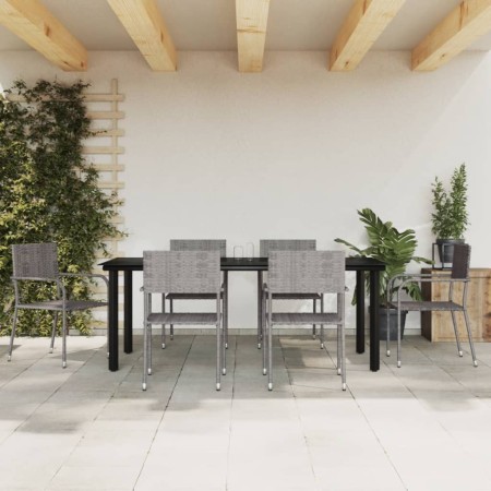 Juego de comedor jardín 7 pzas ratán sintético acero gris negro de vidaXL, Conjuntos de jardín - Ref: Foro24-3203302, Precio:...