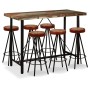 Table and 6 bar stools solid recycled wood real leather canvas by vidaXL, Furniture sets for kitchens and dining rooms - Ref:...